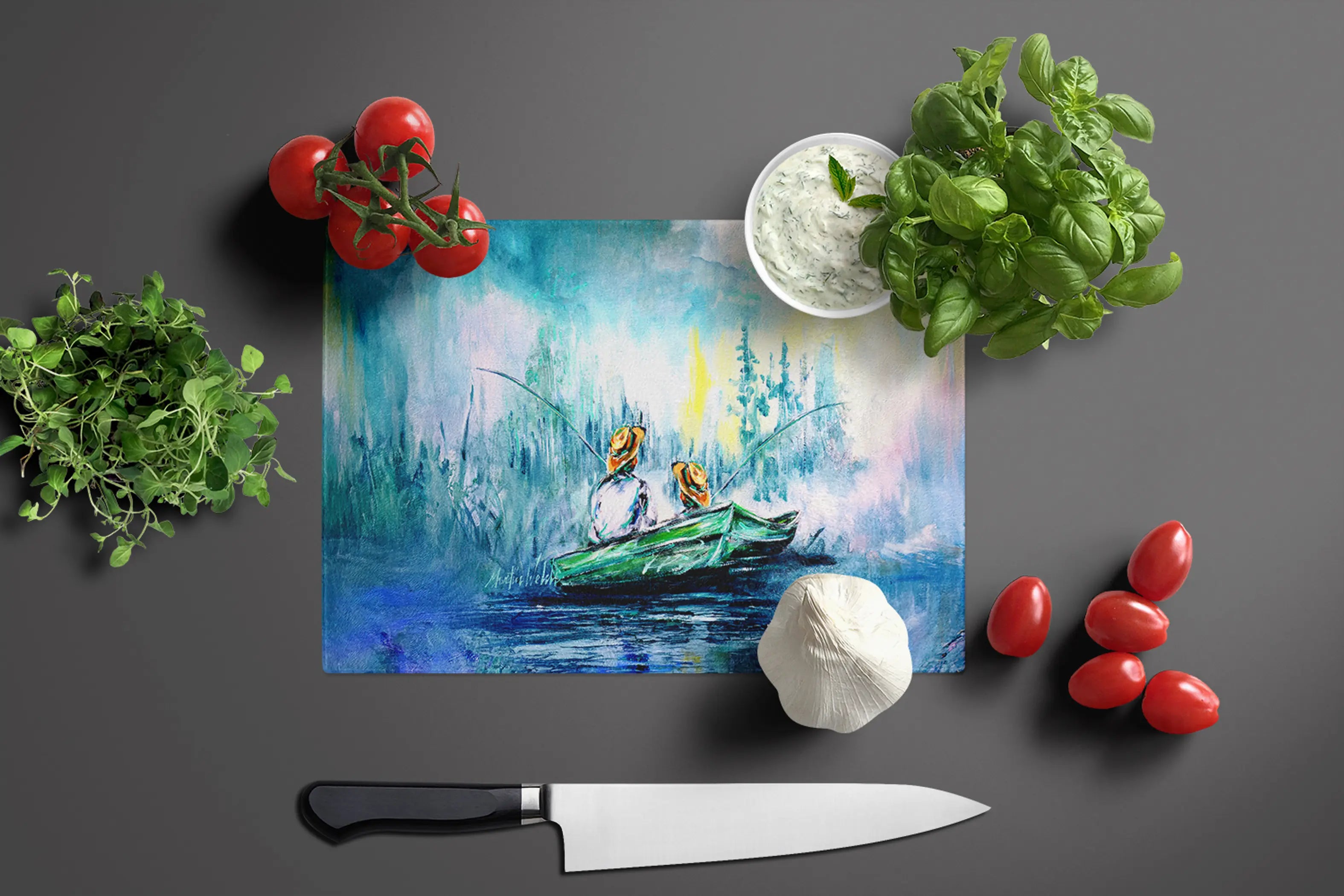 Fishing On The Bayou Glass Cutting Board Caroline's Treasures