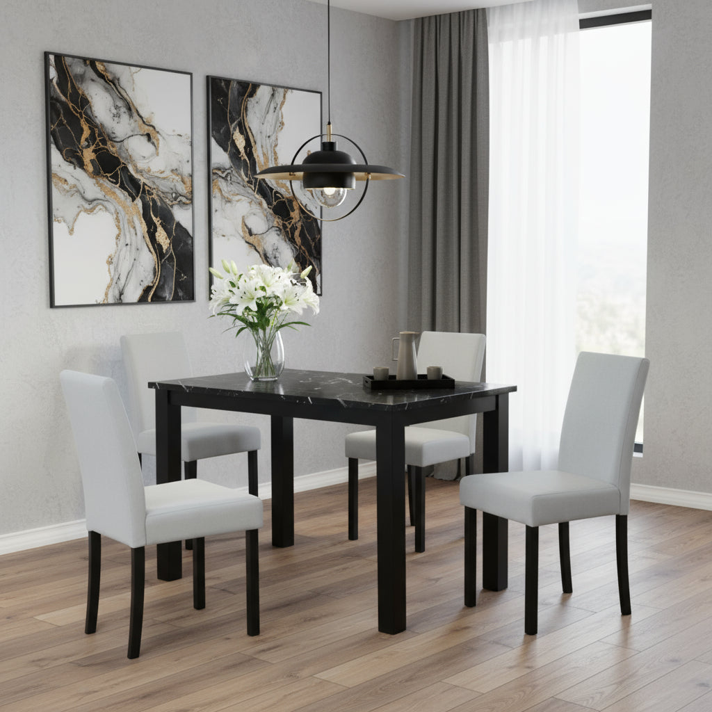 Five Piece Black Faux Marble Dining Set with Four Chairs - GreatEagleInc