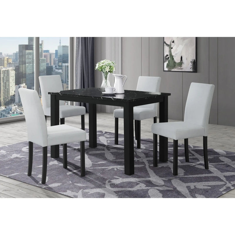 Five Piece Black Faux Marble Dining Set with Four Chairs - GreatEagleInc