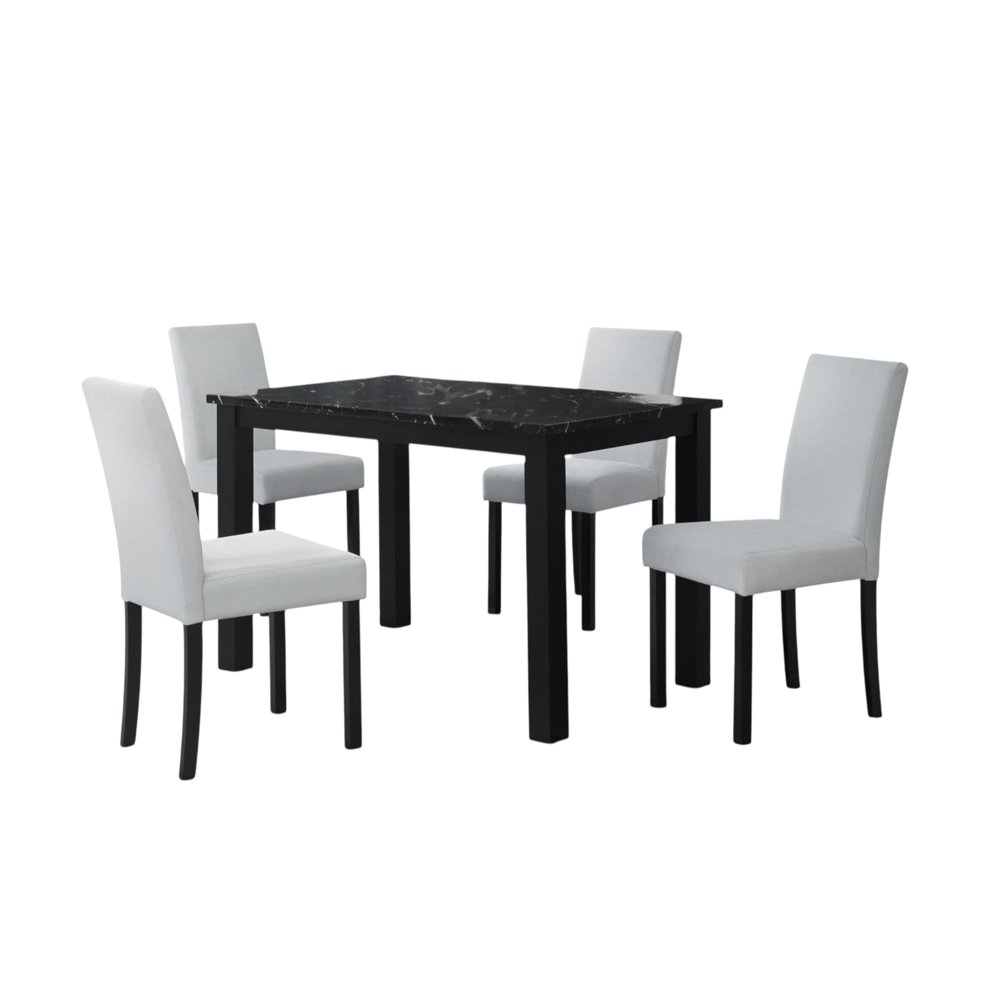 Five Piece Black Faux Marble Dining Set with Four Chairs - GreatEagleInc