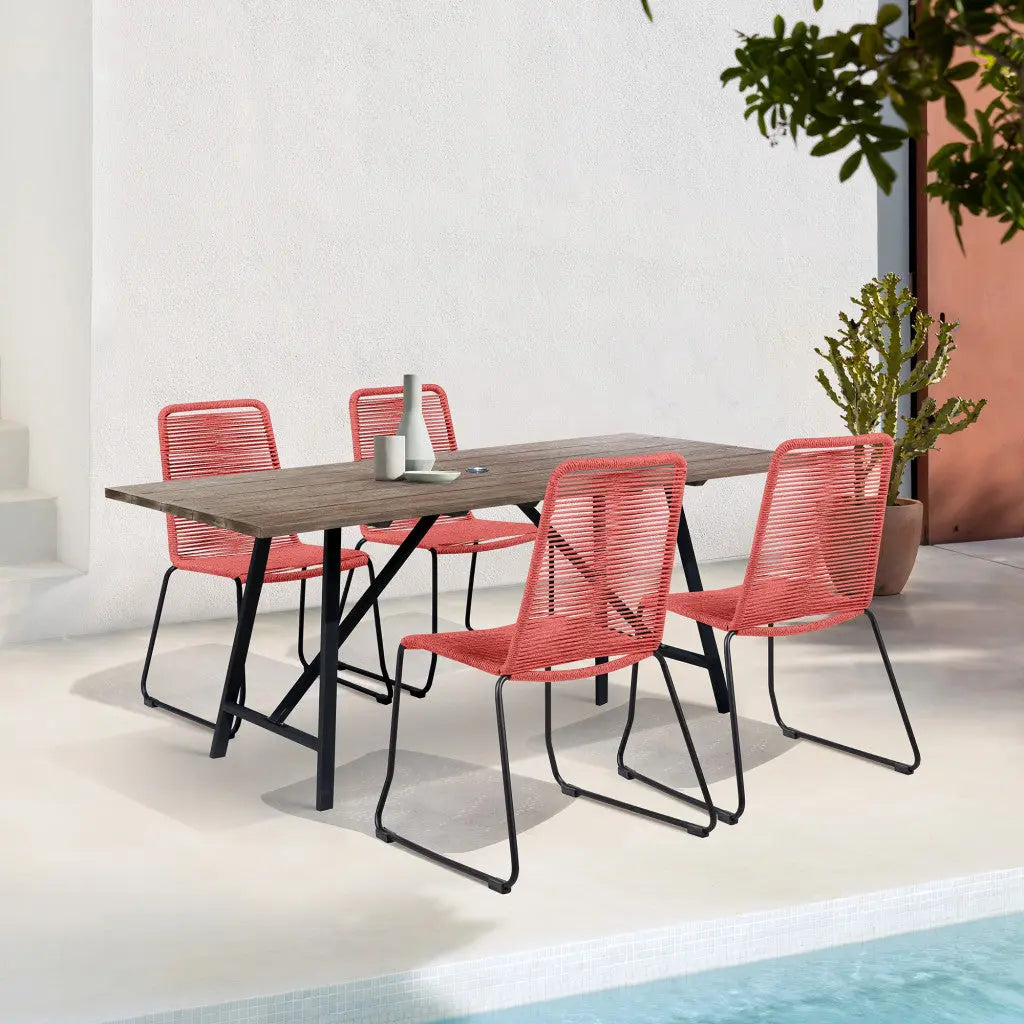 Five Piece Brown and Black Solid Wood Dining Set with Four Chairs Homeroots Outdoor