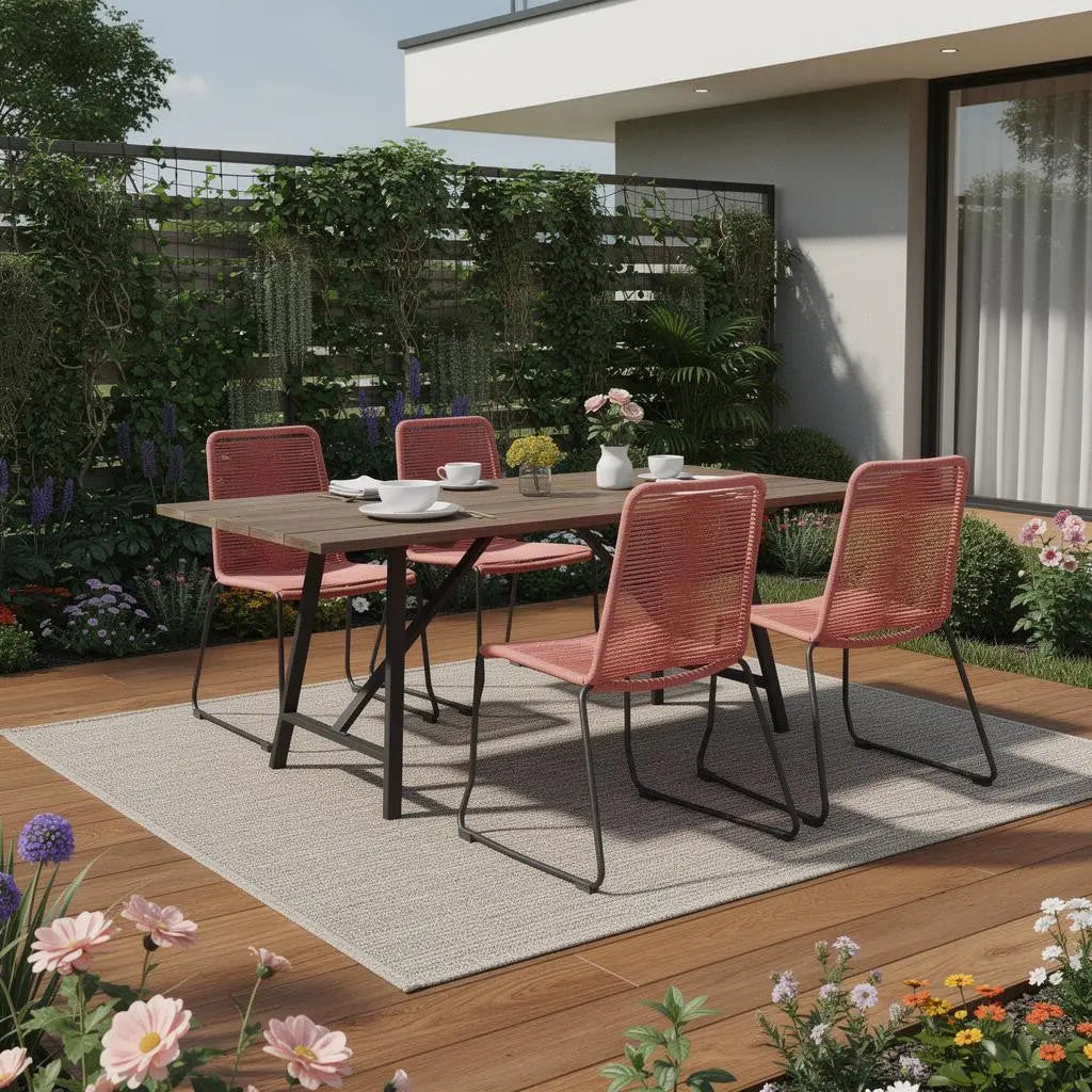 Five Piece Brown and Black Solid Wood Dining Set with Four Chairs Homeroots Outdoor