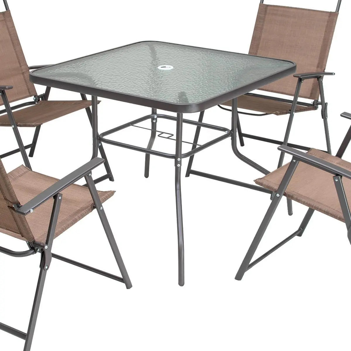 Five Piece Clear and Brown Square Glass Dining Set with Four Chairs Homeroots Outdoor