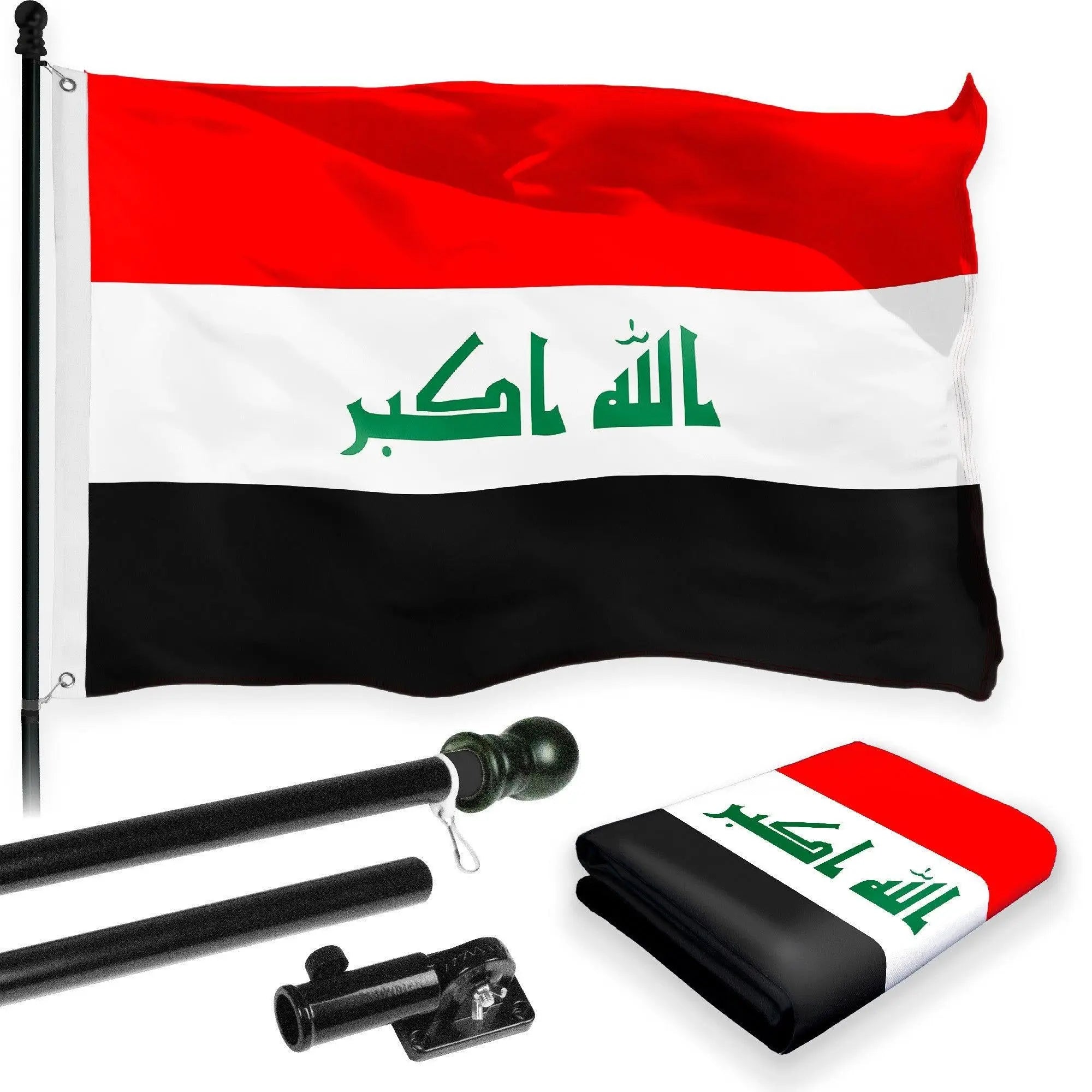 Flag Pole 6FT Black Tangle Free & Iraq Iraqi Flag 3x5 Ft Combo Printed 150D Polyester By G128 G128