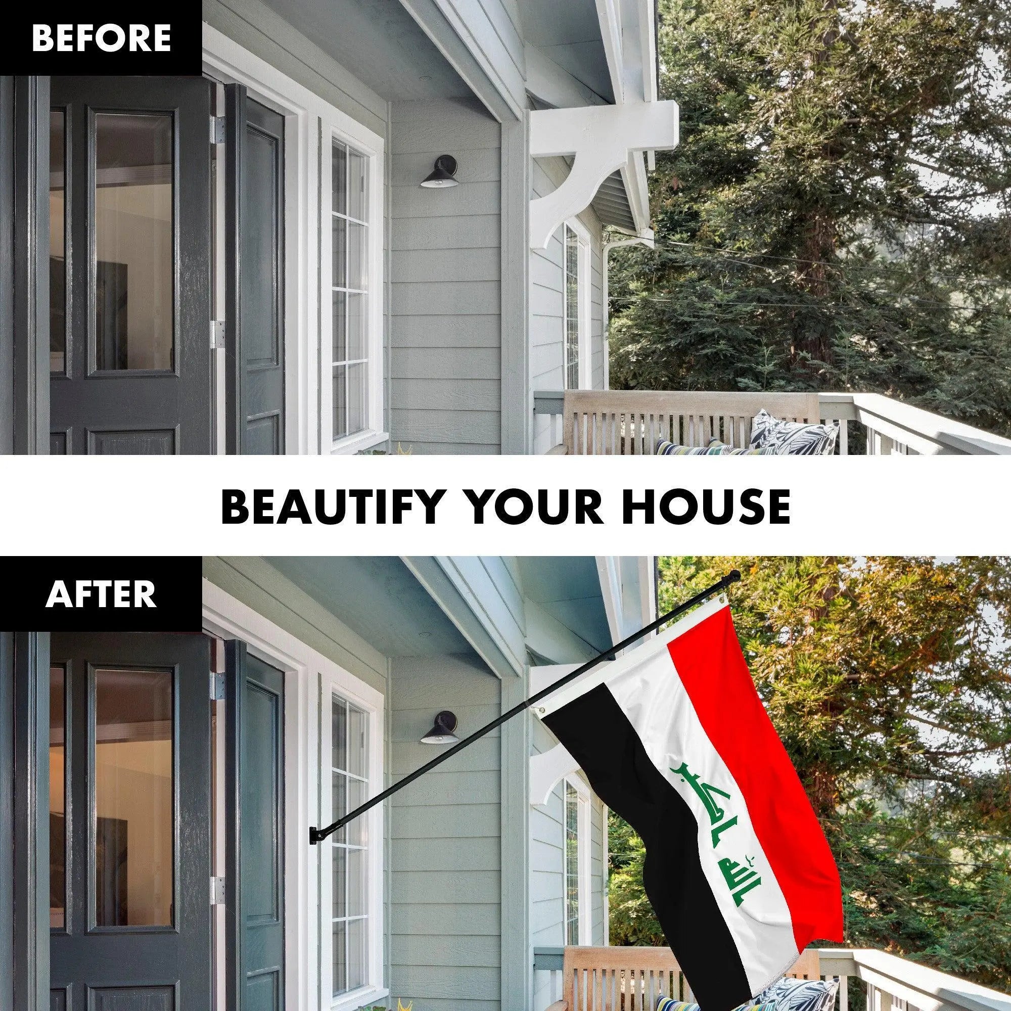 Flag Pole 6FT Black Tangle Free & Iraq Iraqi Flag 3x5 Ft Combo Printed 150D Polyester By G128 G128
