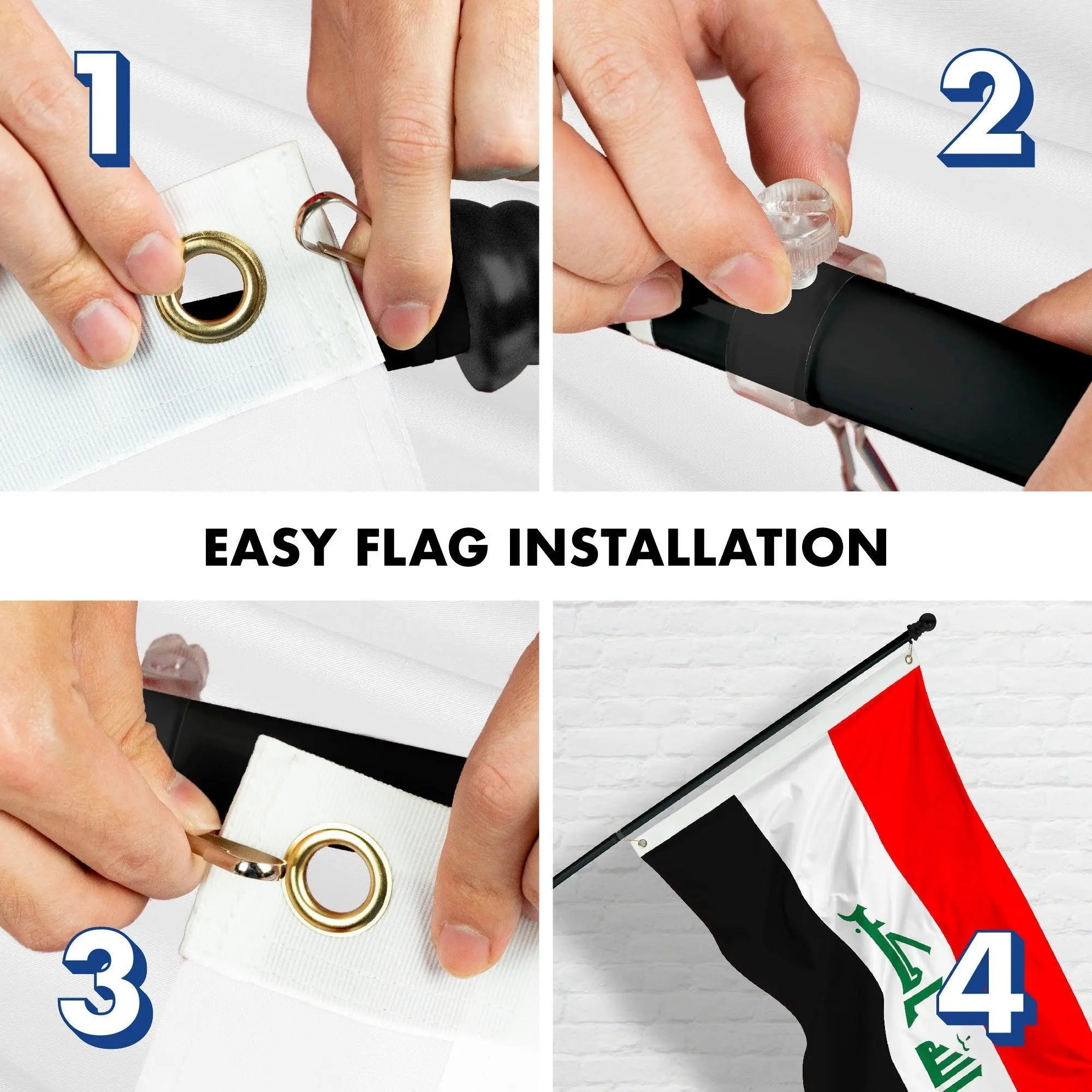 Flag Pole 6FT Black Tangle Free & Iraq Iraqi Flag 3x5 Ft Combo Printed 150D Polyester By G128 G128