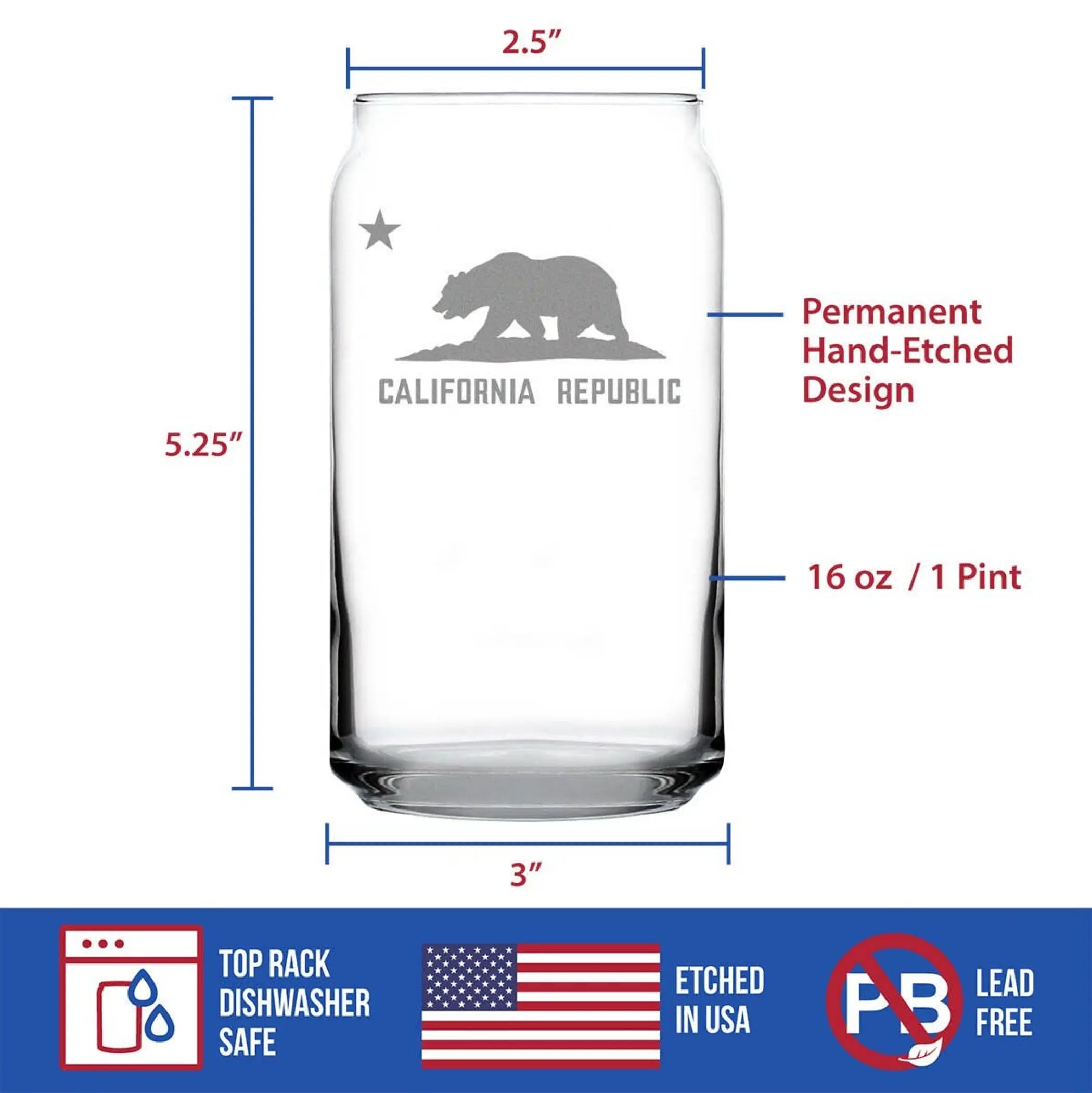Flag of California Beer Can Pint Glass - Californians Gifts Bevvee