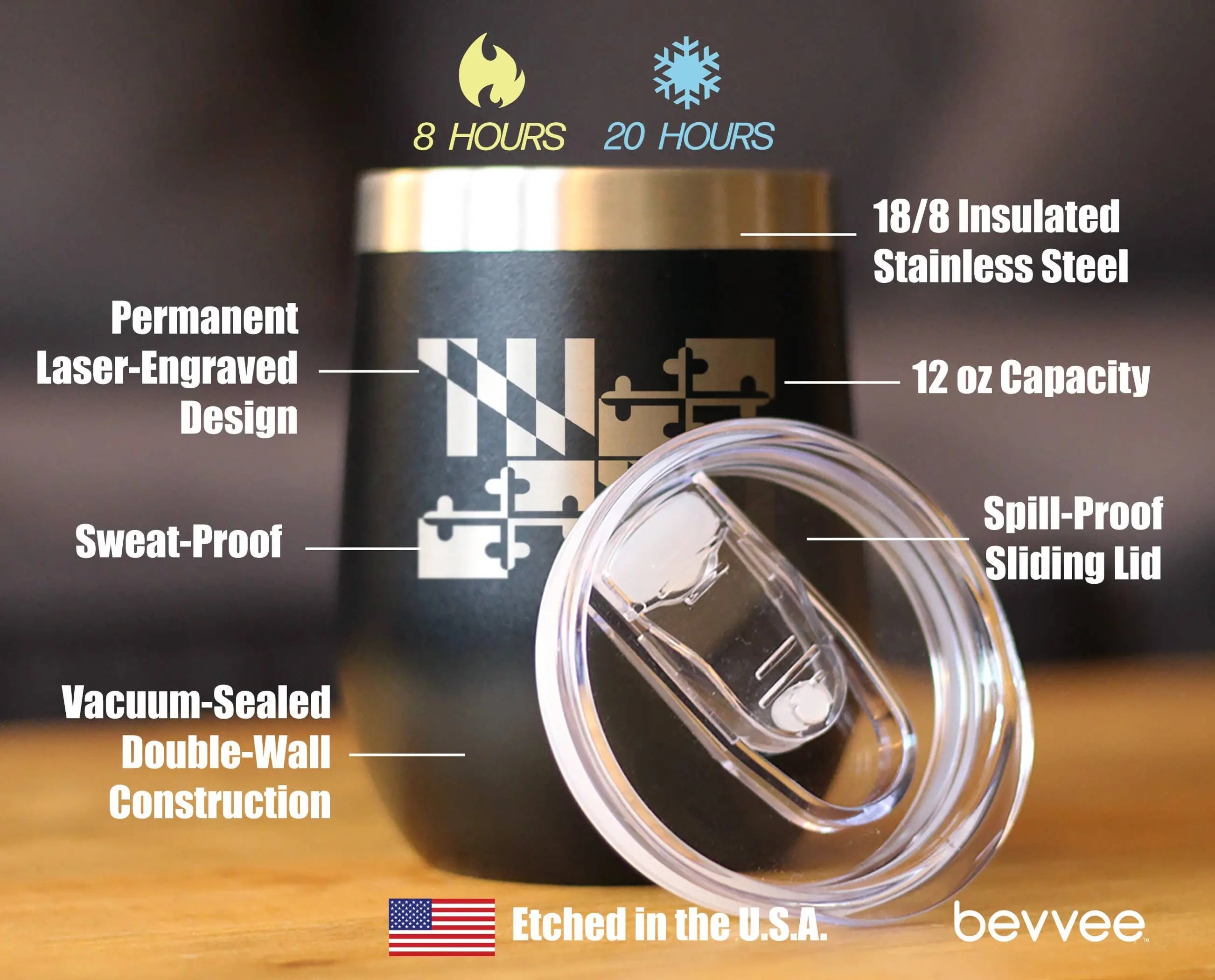 Flag of Maryland Insulated Wine Tumbler - Marylanders Gifts Bevvee
