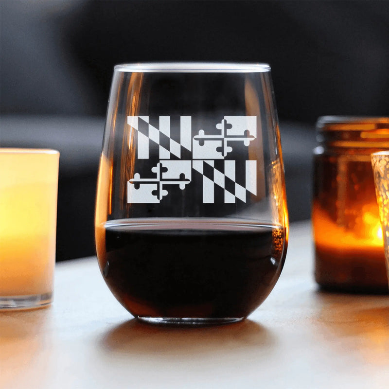 Flag of Maryland Stemless Wine Glass - Marylanders Gifts Bevvee