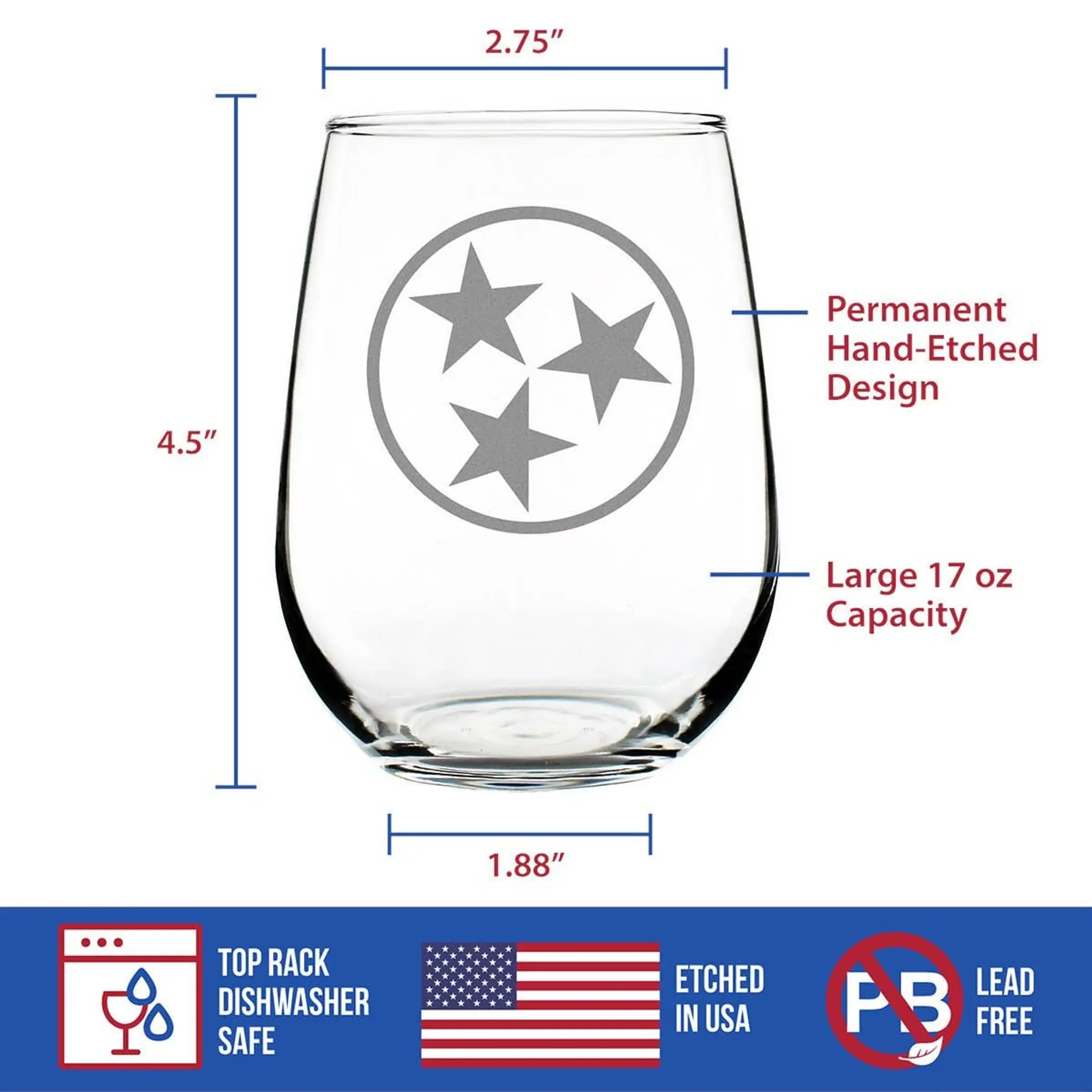 Flag of Tennessee Stemless Wine Glass - Tennesseans Gifts Bevvee