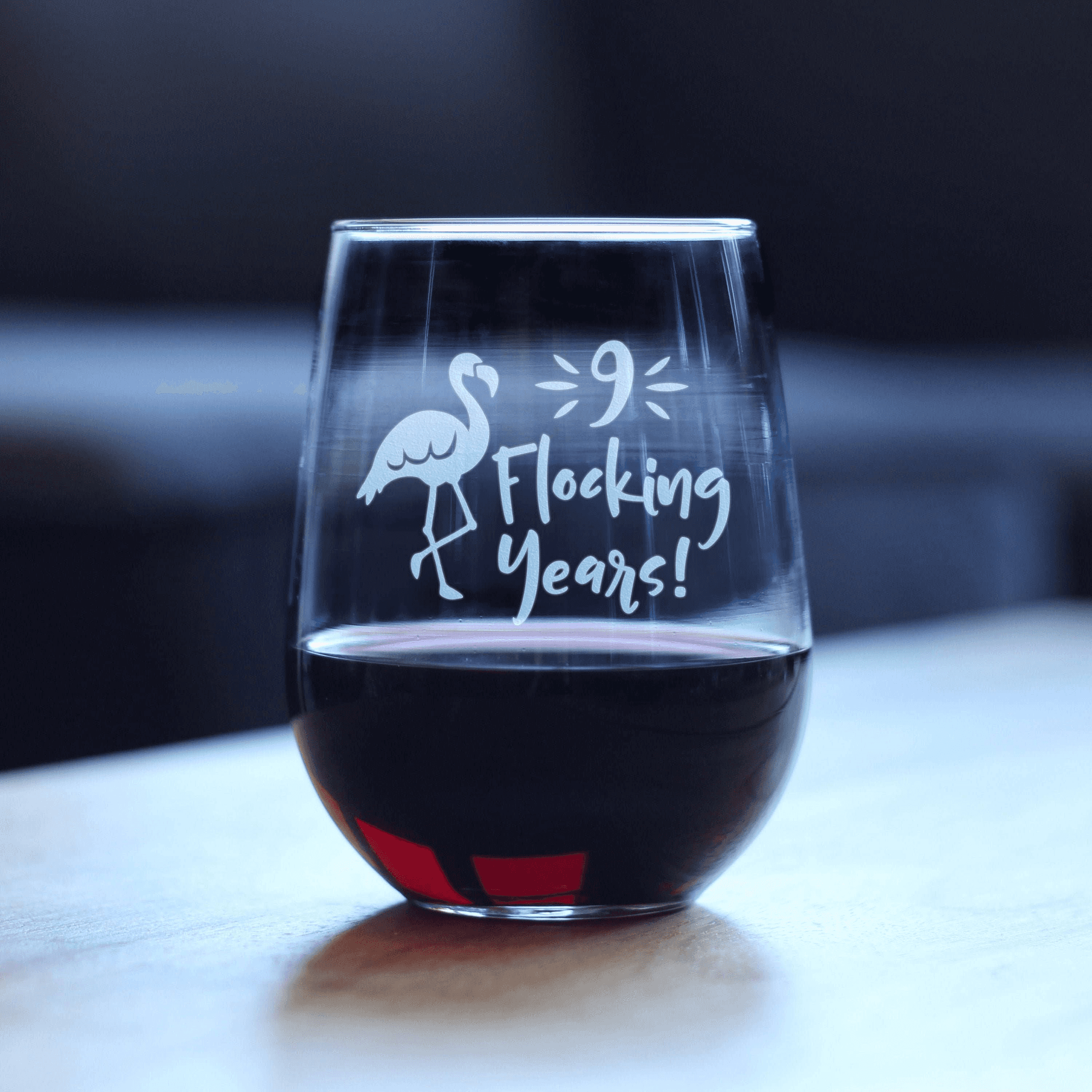 Flamingo 9 Stemless Wine Glass - 9th Anniversary Gifts Bevvee