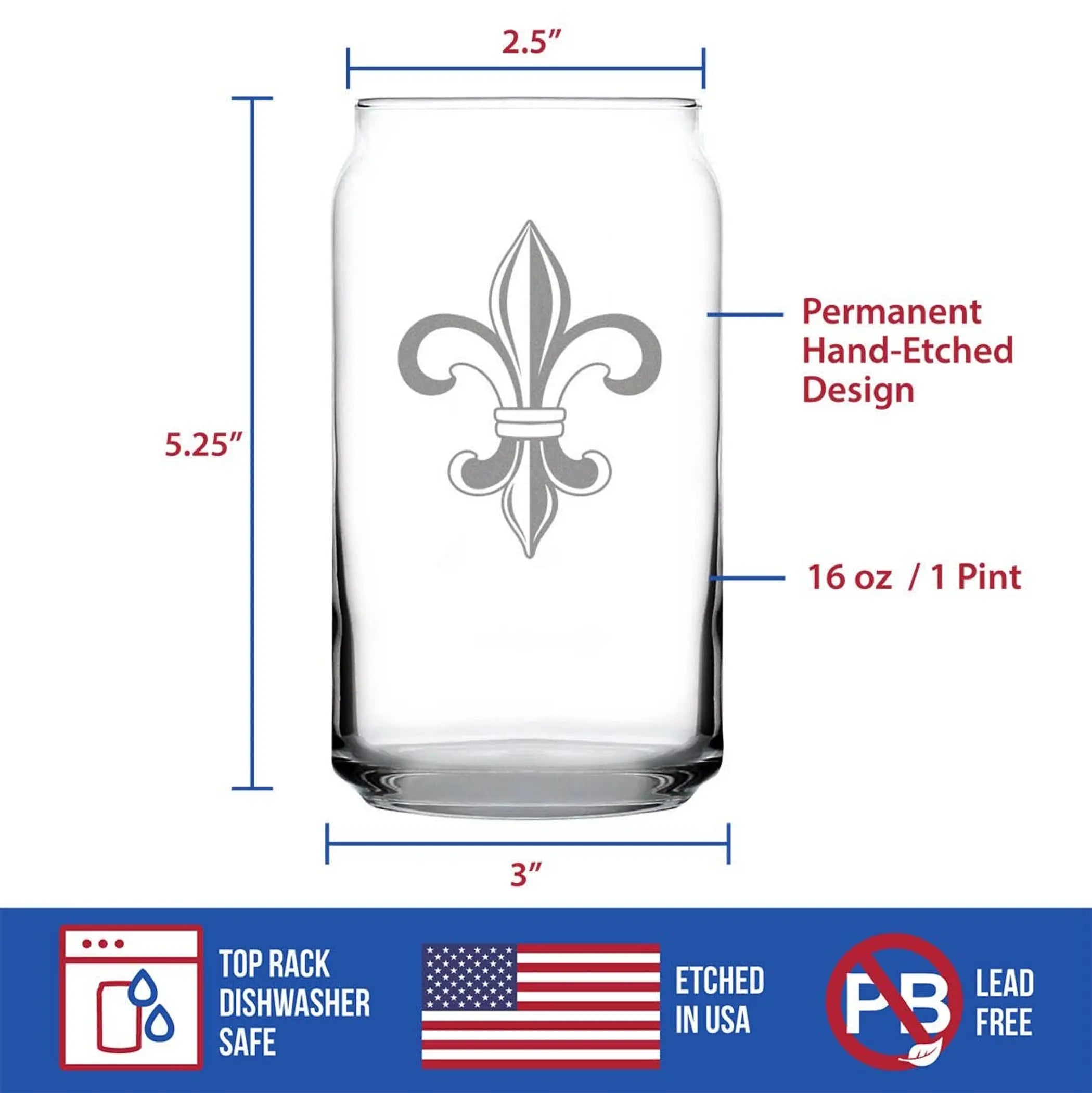 Fleur de Lis Beer Can Pint Glass - Floral French Gifts Bevvee