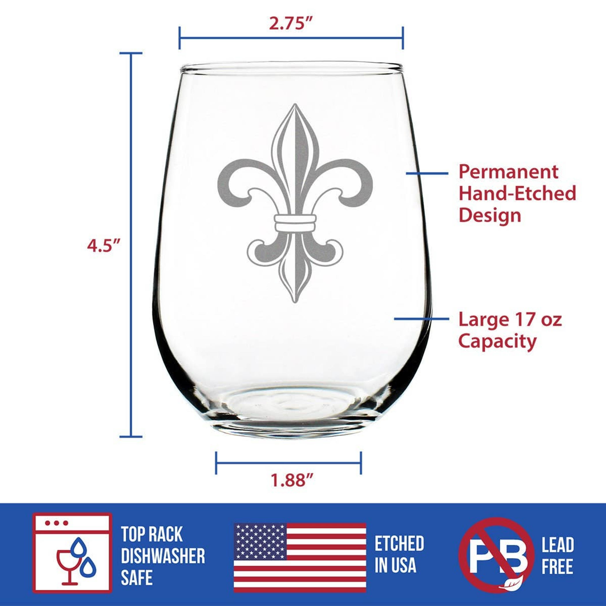 Fleur de Lis Stemless Wine Glass - Floral French Gifts Bevvee