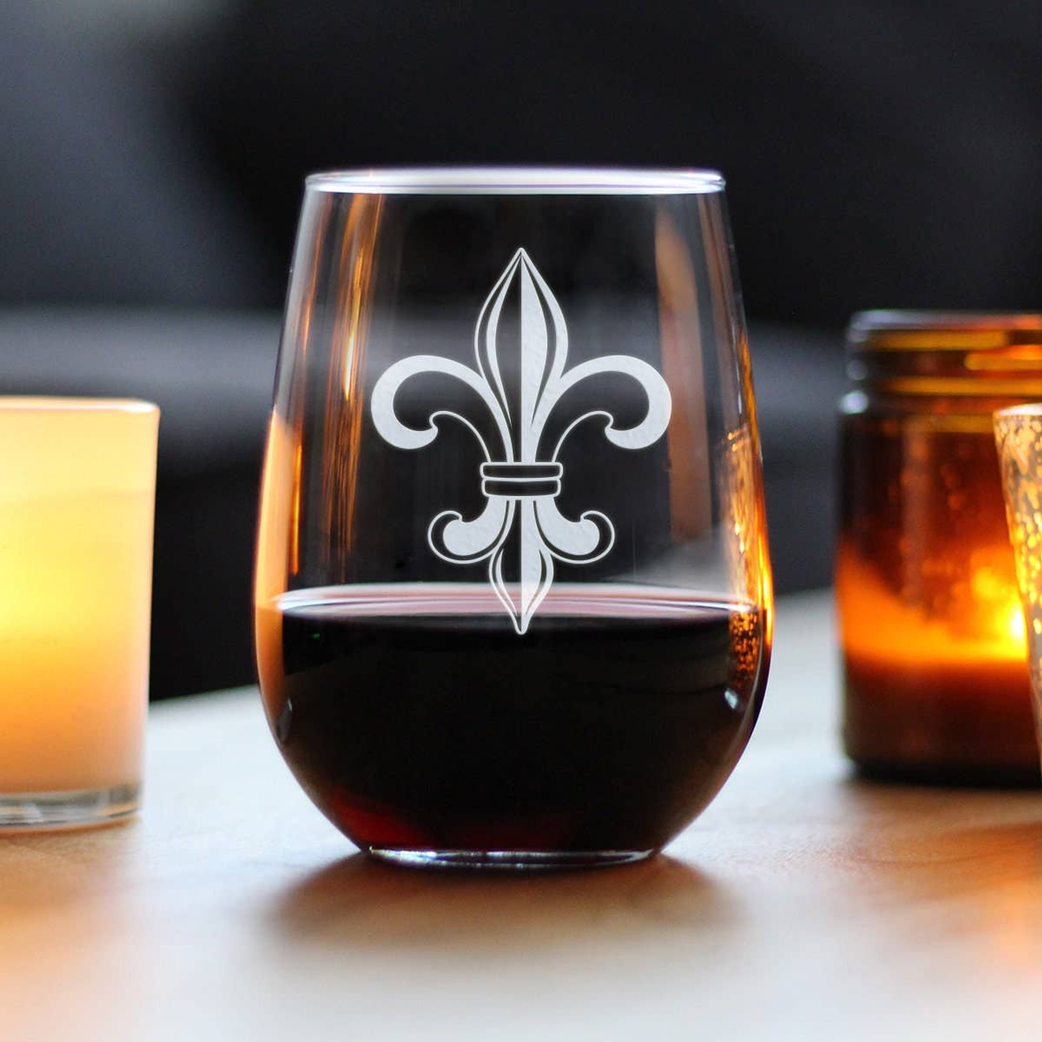 Fleur de Lis Stemless Wine Glass - Floral French Gifts Bevvee