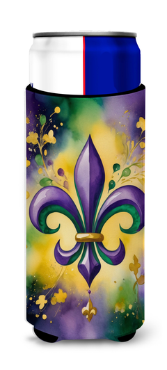 Fleur de lis Mardi Gras Hugger for Ultra Slim Cans Caroline's Treasures