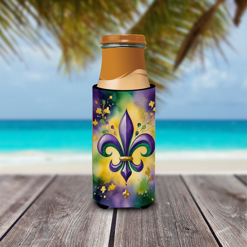 Fleur de lis Mardi Gras Hugger for Ultra Slim Cans Caroline's Treasures
