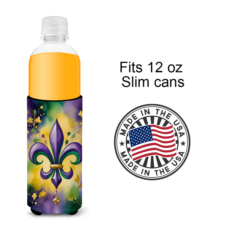 Fleur de lis Mardi Gras Hugger for Ultra Slim Cans Caroline's Treasures