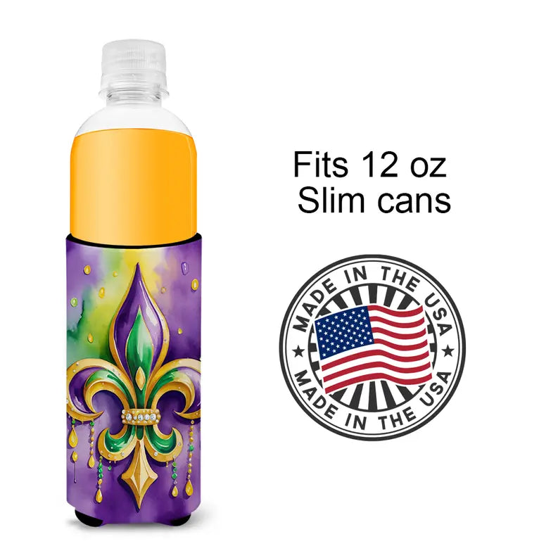 Fleur de lis Mardi Gras Hugger for Ultra Slim Cans Caroline's Treasures