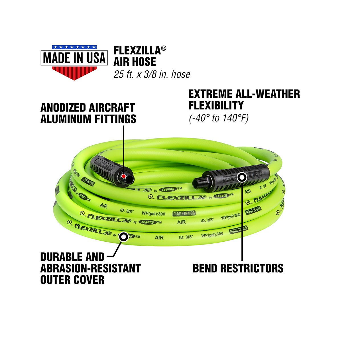 Flexzilla Heavy Duty Lightweight Air Hose 3/8" X 25' FLEXZILLA