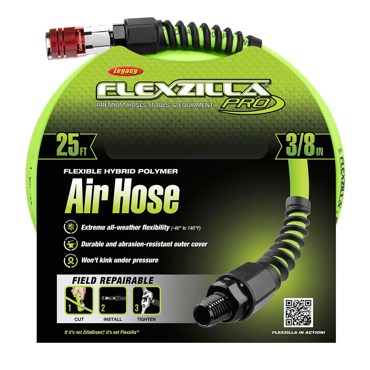 Flexzilla Heavy Duty Lightweight Air Hose 3/8" X 25' With Colorconnex Coupler And Plug - (red) Ty FLEXZILLA