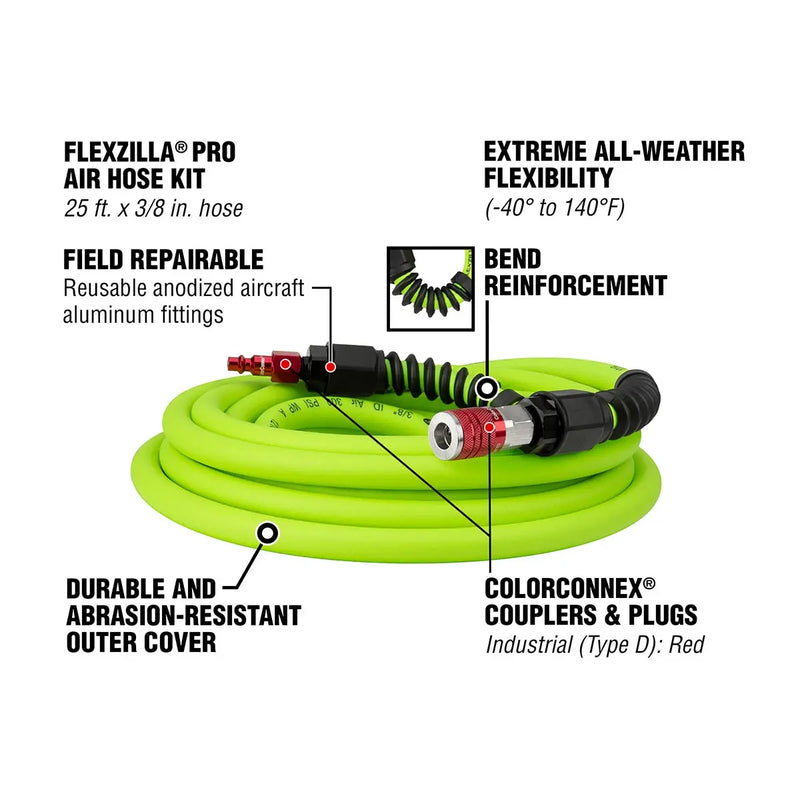 Flexzilla Heavy Duty Lightweight Air Hose 3/8" X 25' With Colorconnex Coupler And Plug - (red) Ty FLEXZILLA