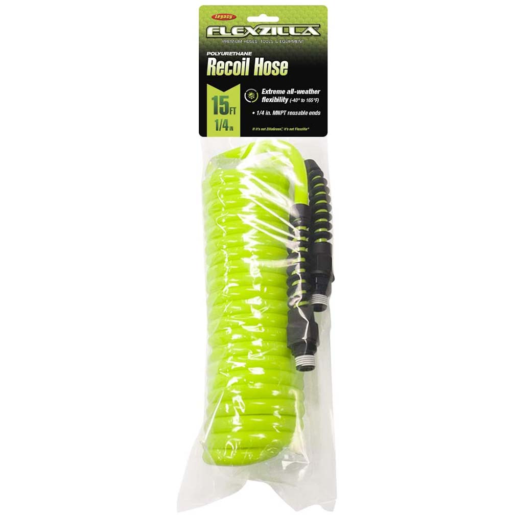 Flexzilla Polyurethane Recoil Hose 1/4in X 15ft W/ 1/4in Mnpt Fittings FLEXZILLA