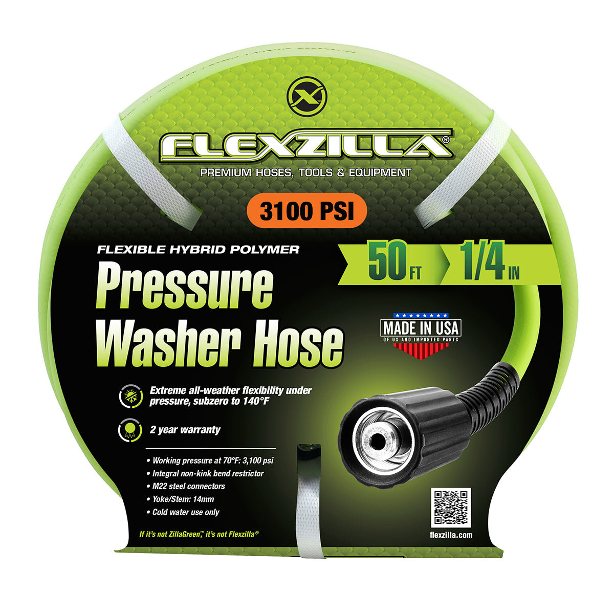 Flexzilla Pressure Washer Hose 1/4" X 50' With M22 Fittings (boxed) FLEXZILLA