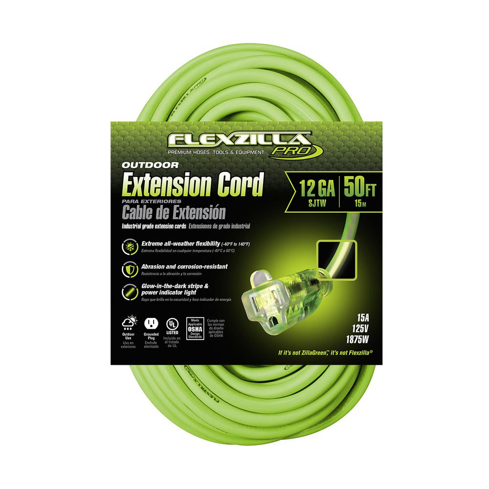 Flexzilla Pro Extension Cord 12/3 Awg Sjtw 50ft Outdoor Lighted Plug FLEXZILLA