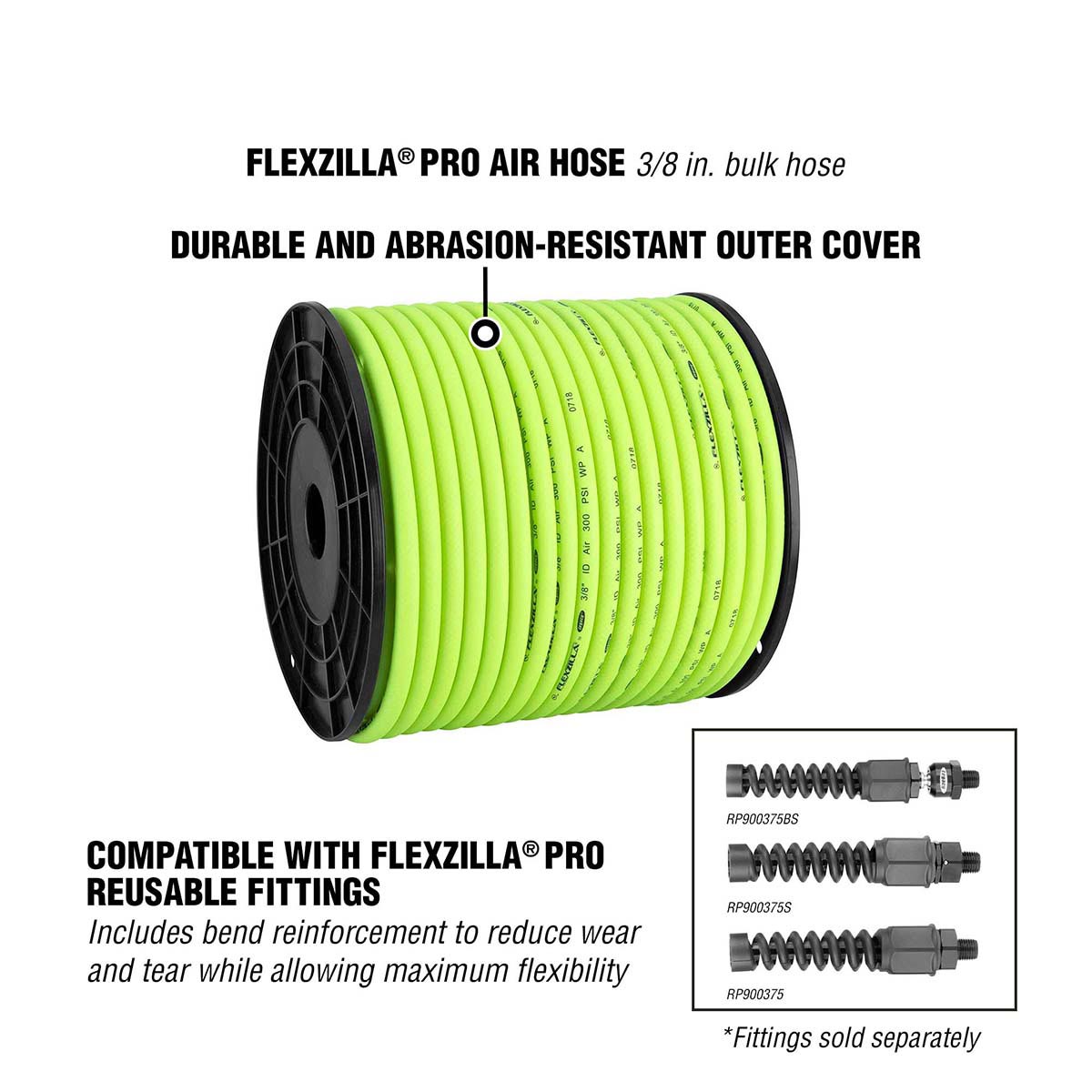 Flexzilla Pro Heavy Duty Lightweight Bulk Air Hose 3/8″ X 250′ On Plastic Spool FLEXZILLA