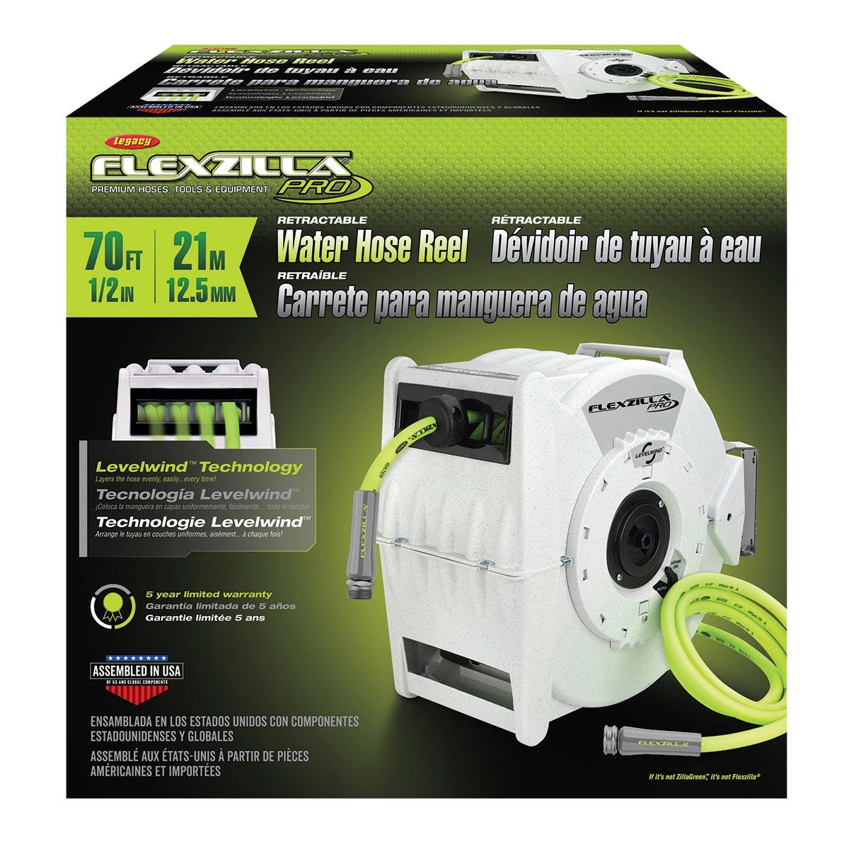 Flexzilla Retractable Water Hose Reel With Levelwind Technology 1/2" X 70' FLEXZILLA
