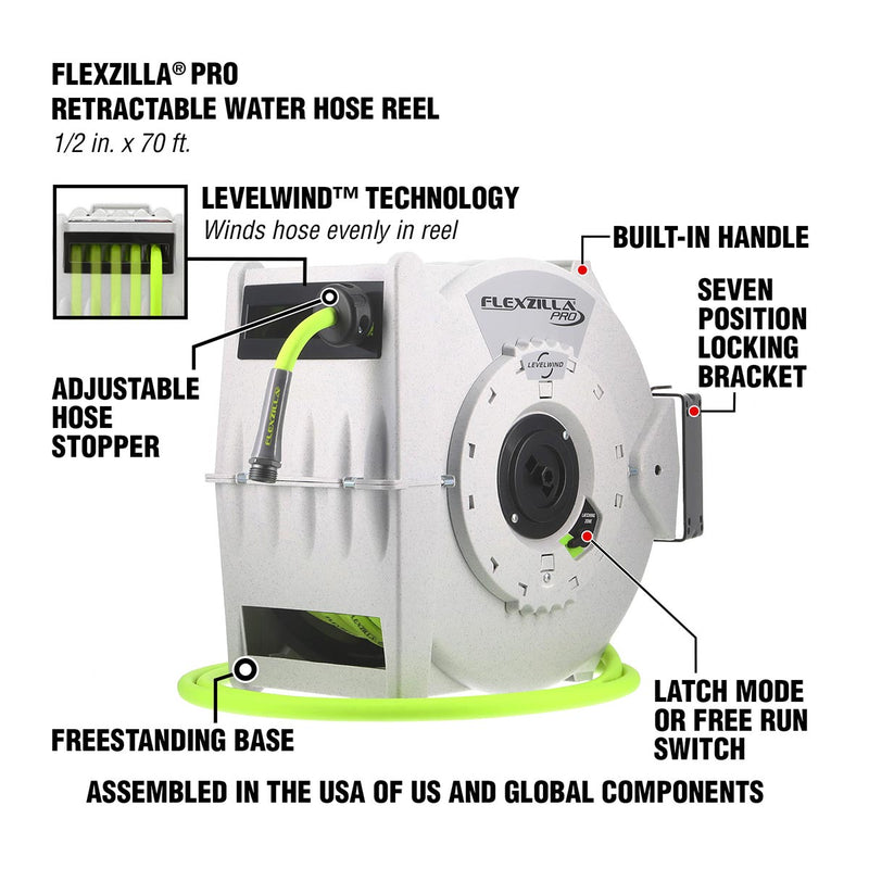 Flexzilla Retractable Water Hose Reel With Levelwind Technology 1/2" X 70' FLEXZILLA
