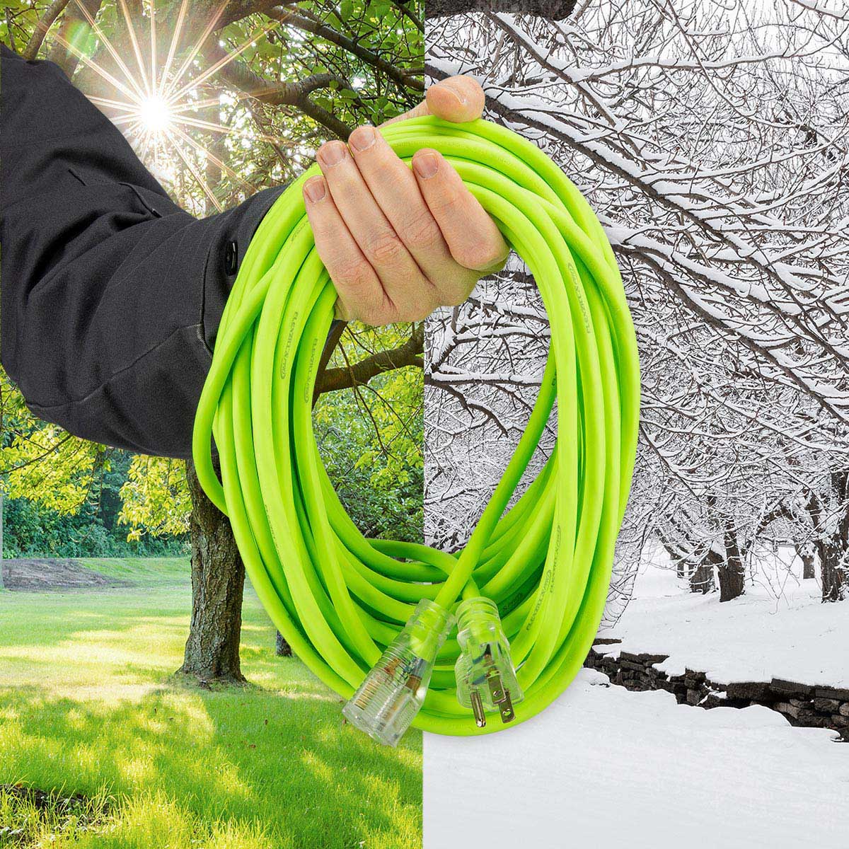 Flexzilla® Pro Extension Cord 12/3 Awg Sjtw 25' Outdoor Lighted Plug Zillagreen™ FLEXZILLA