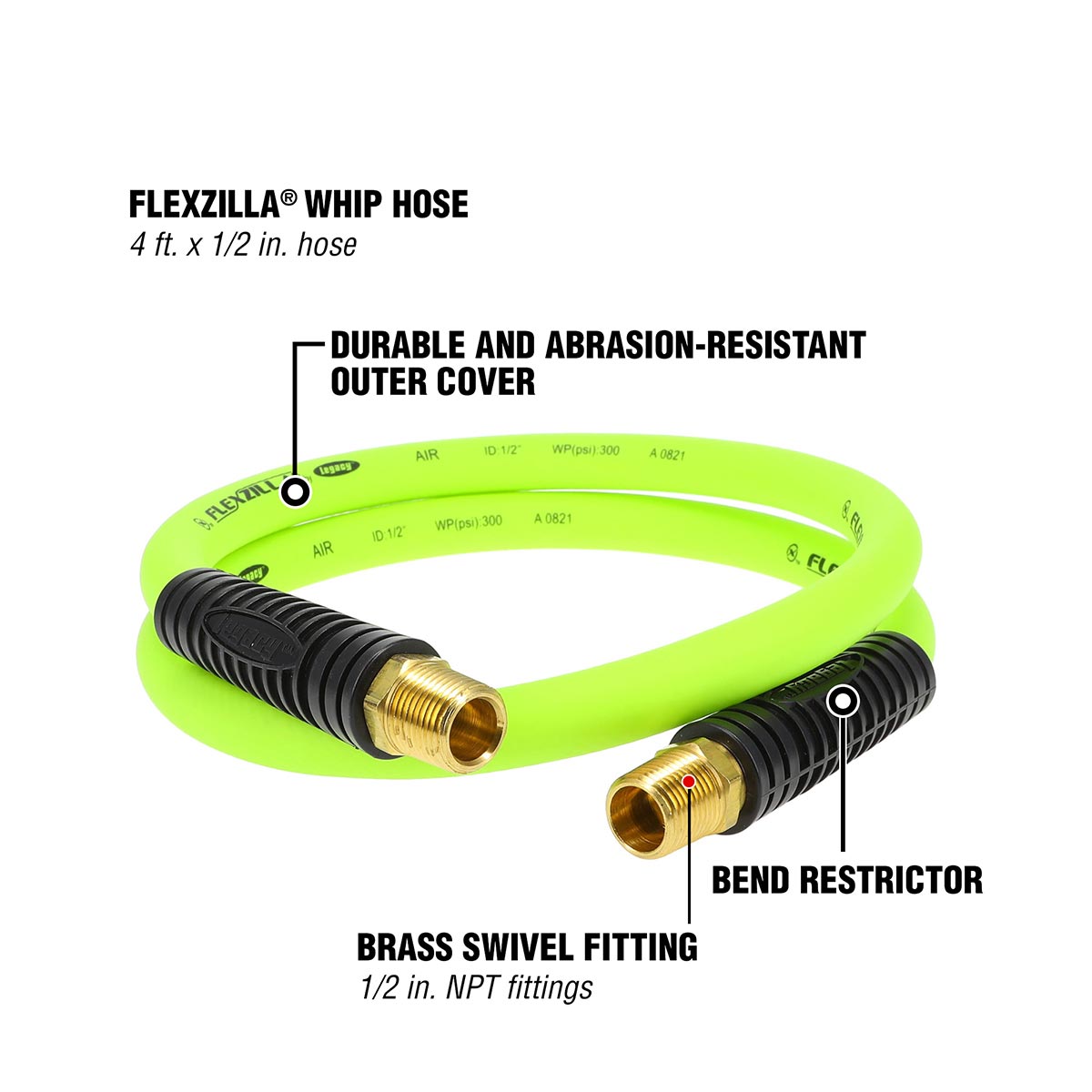 Flexzilla® Whip Hose With Swivel 1/2" X 4' FLEXZILLA