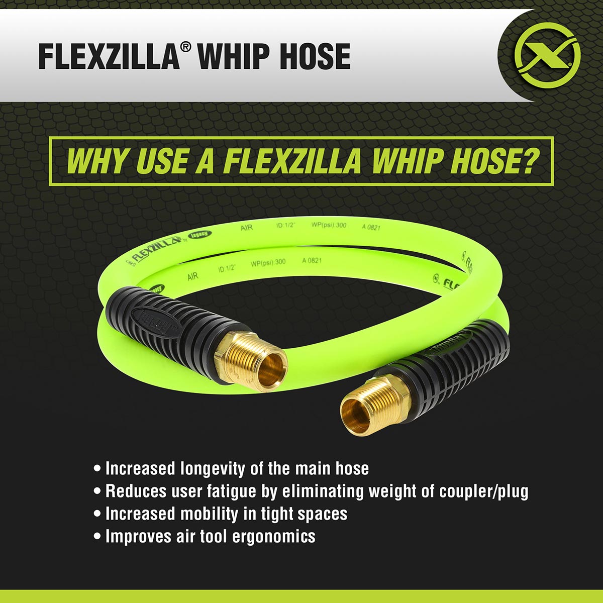 Flexzilla® Whip Hose With Swivel 1/2" X 4' FLEXZILLA