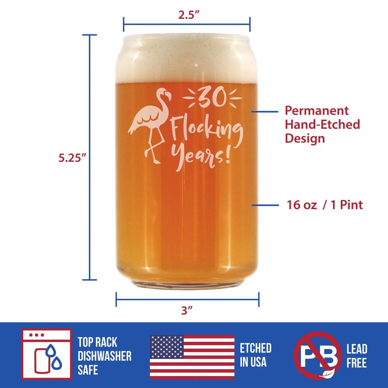 Flocking 30 Beer Can Pint Glass - 30th Anniversary Gifts Bevvee