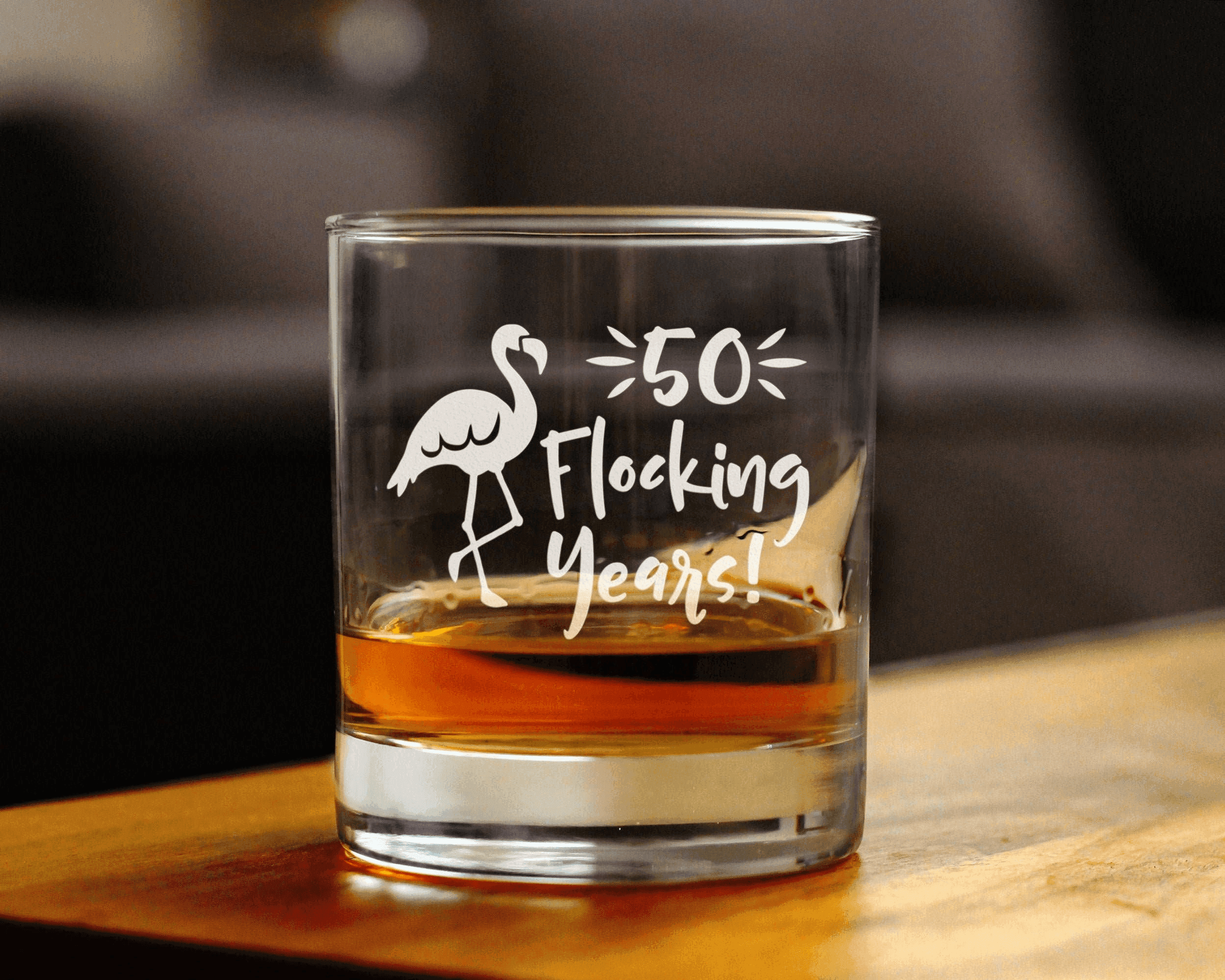 Flocking 50 Whiskey Rocks Glass - 50th Anniversary Gifts Bevvee