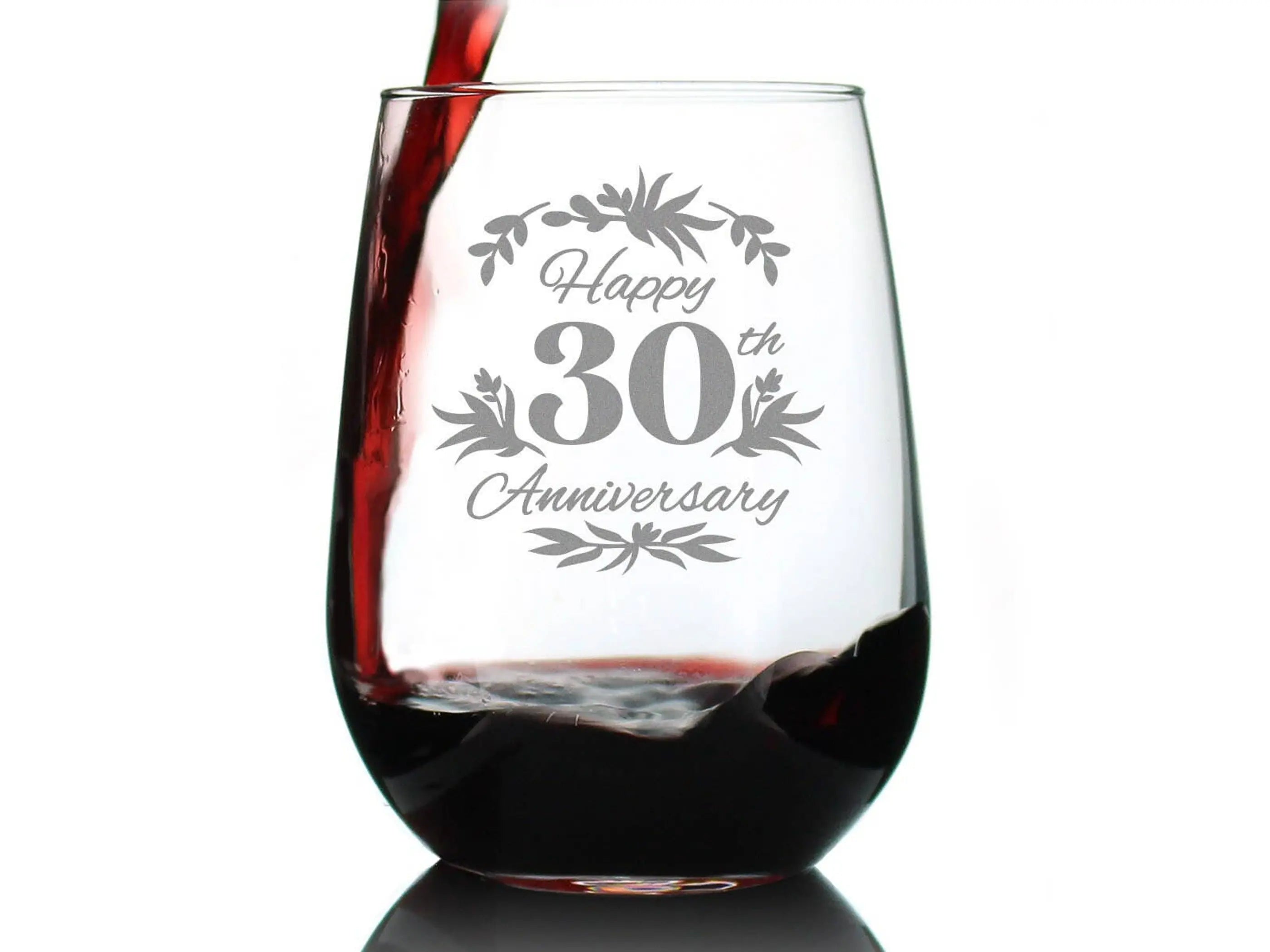 Floral 30 Stemless Wine Glass 30th Anniversary Gift Bevvee
