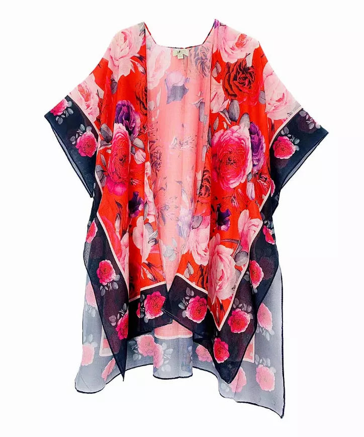Floral Border Accent Kimono JC Sunny Fashion