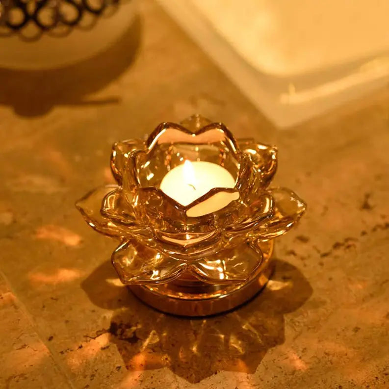 Floral Clear Glass Tea Light Candle Holder Decozen