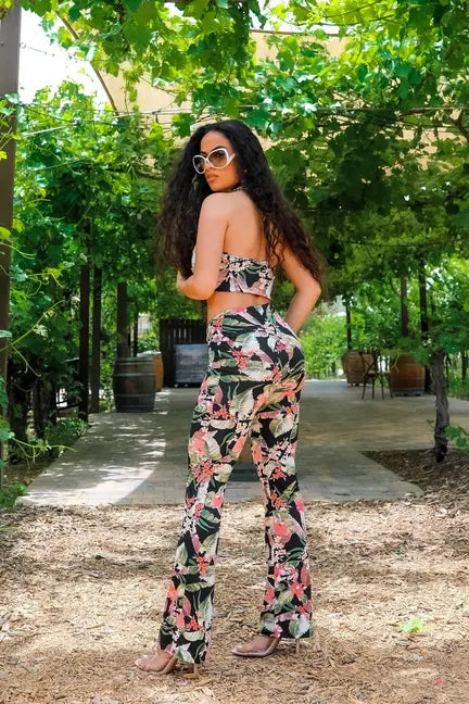 Floral Cutesy Keyhole Cropped Top With Matching Pants SurelyMine