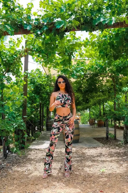 Floral Cutesy Keyhole Cropped Top With Matching Pants SurelyMine