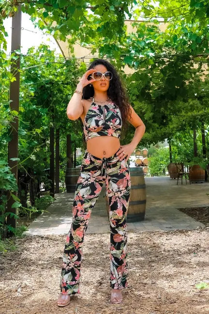 Floral Cutesy Keyhole Cropped Top With Matching Pants SurelyMine