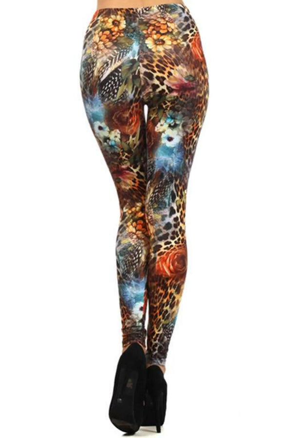 Floral Mix Animal Print Leggings Orange Multi SurelyMine