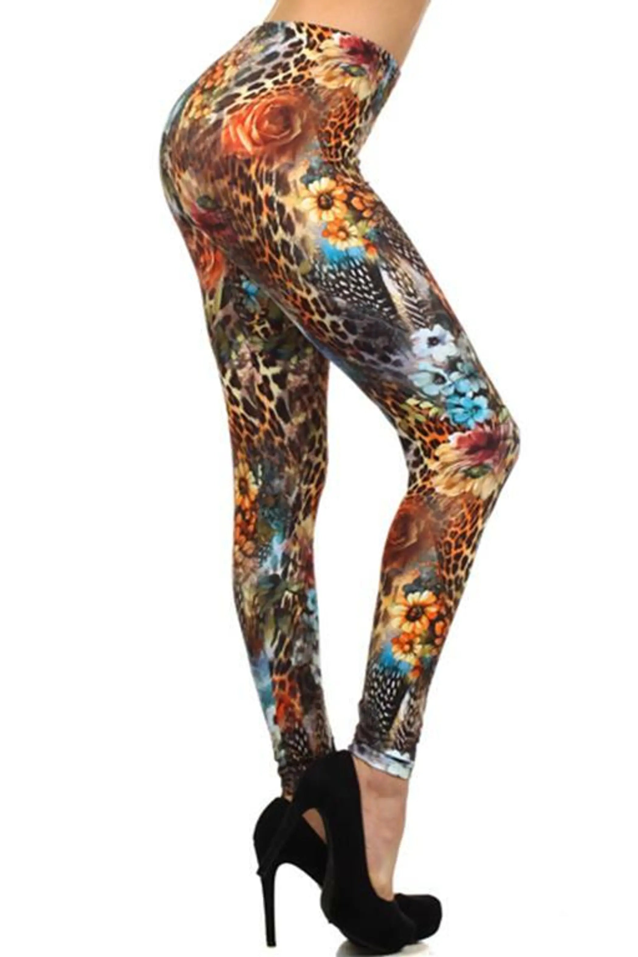Floral Mix Animal Print Leggings Orange Multi SurelyMine