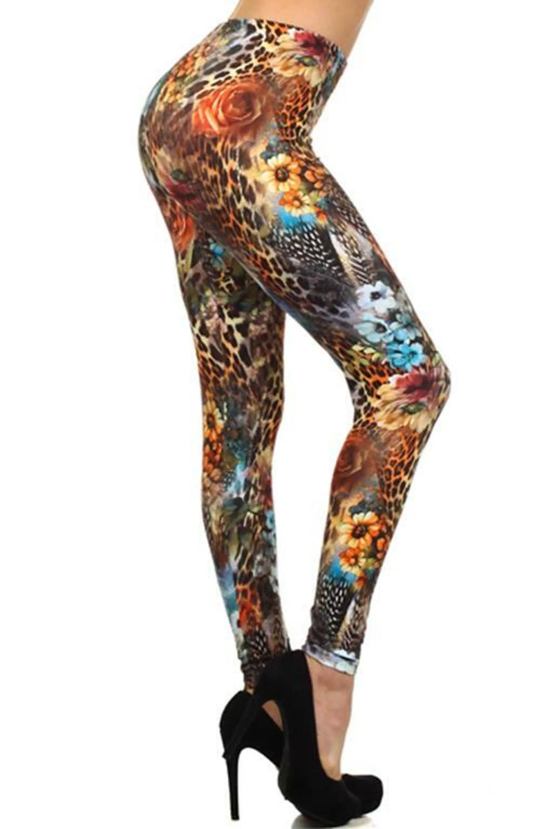 Floral Mix Animal Print Leggings Orange Multi SurelyMine