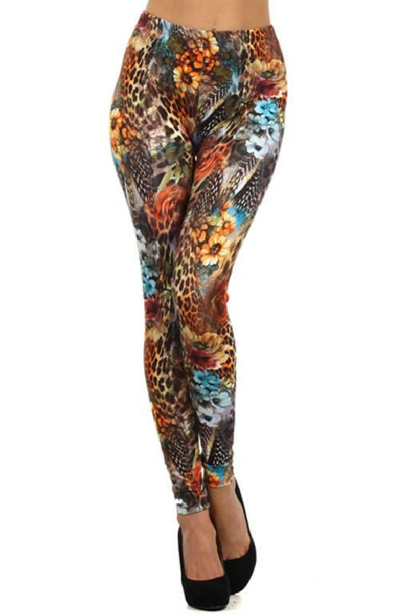Floral Mix Animal Print Leggings Orange Multi SurelyMine