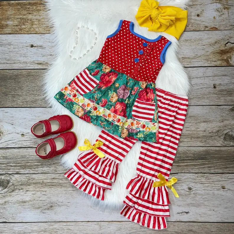 Floral Pocket Tunic Striped Pants Set Stella Bean Clothing