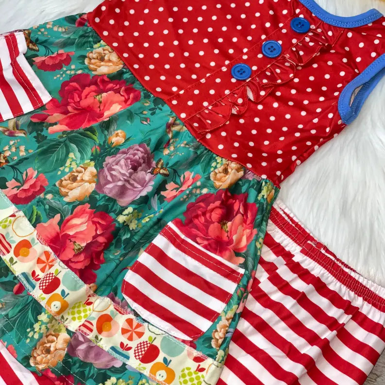 Floral Pocket Tunic Striped Pants Set Stella Bean Clothing