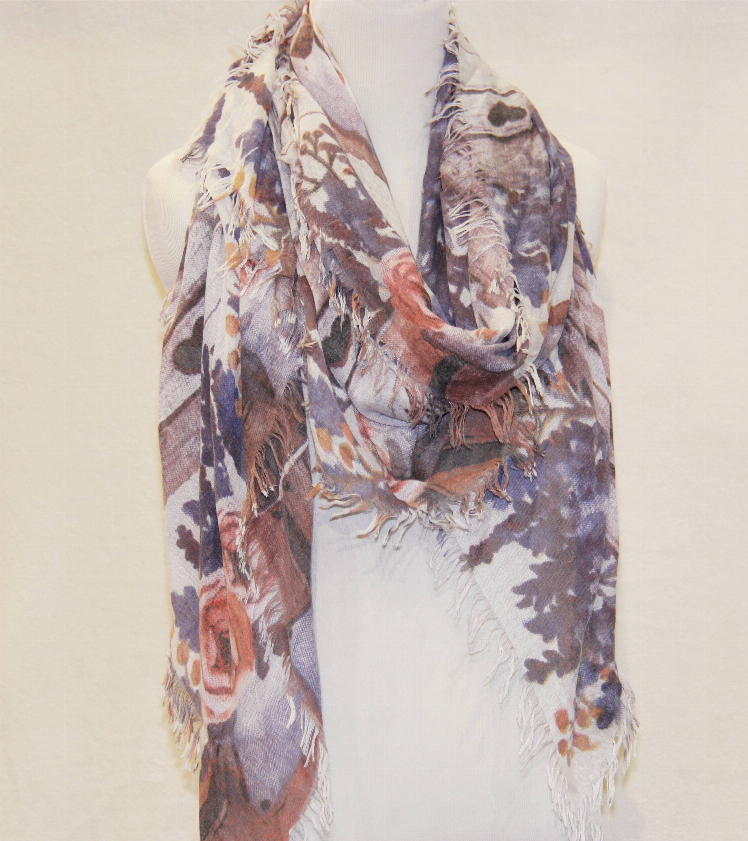 Floral Rose & Lavender Fringe-Accent Scarf JC Sunny Fashion