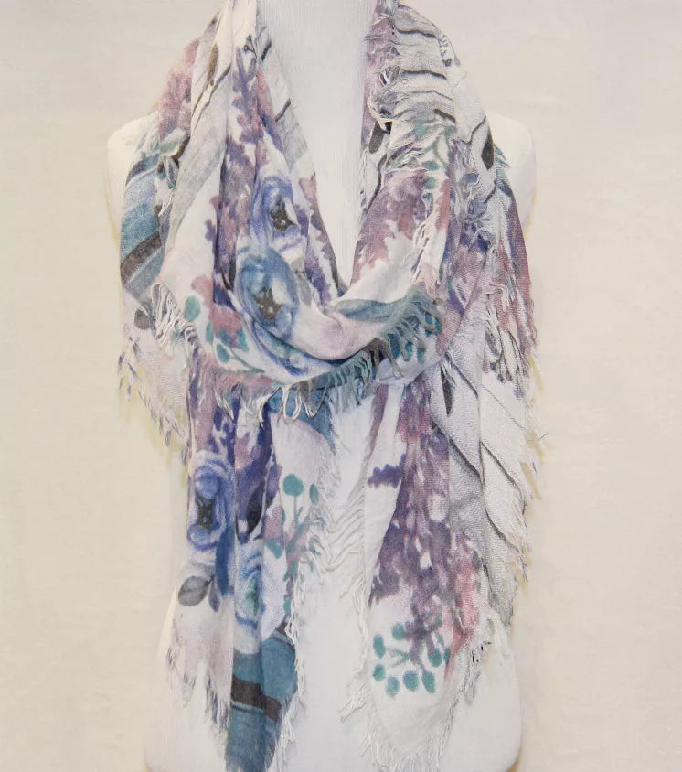 Floral Rose & Lavender Fringe-Accent Scarf JC Sunny Fashion